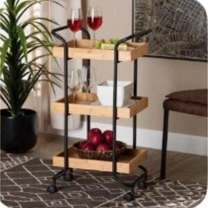 New in box Three-Tier Black and Brown Serving Cart